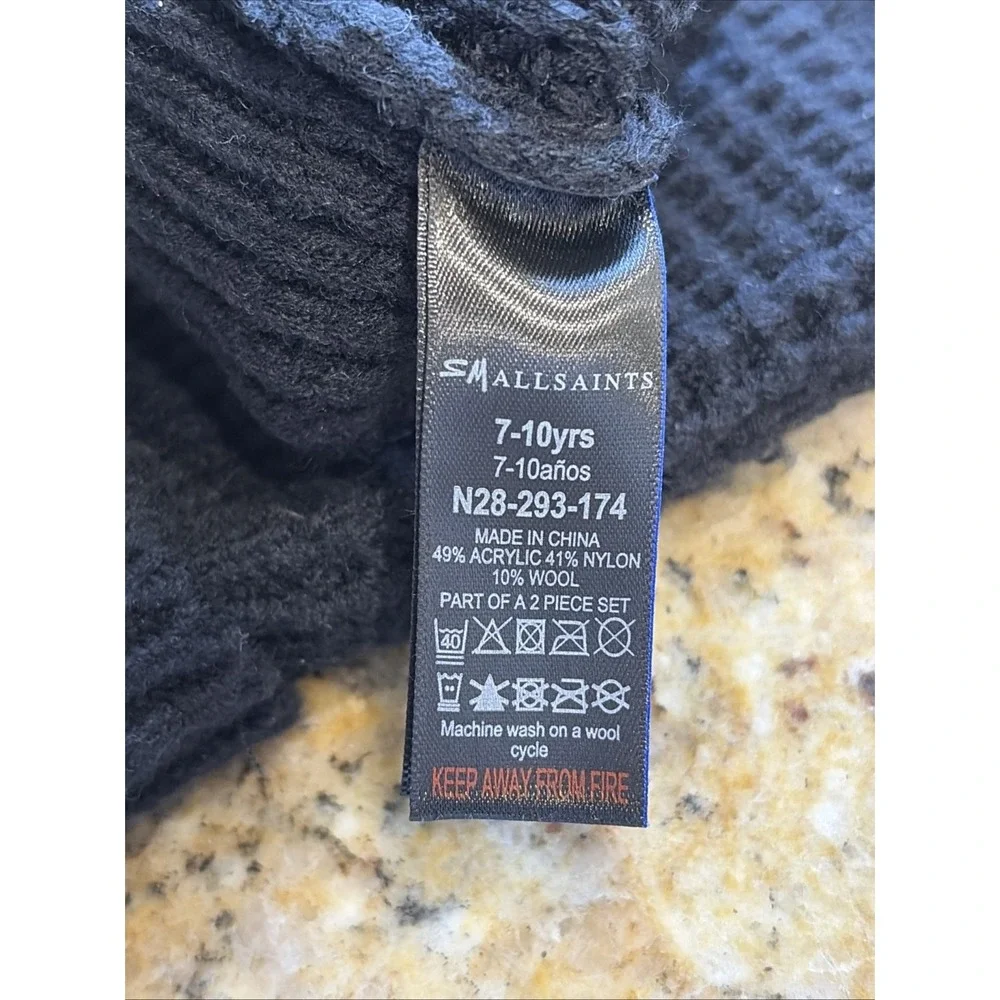 AllSaints‎ Black/Gray Knit Gloves Unisex Youth 7-10Y Winter Snow Ski Outerwear